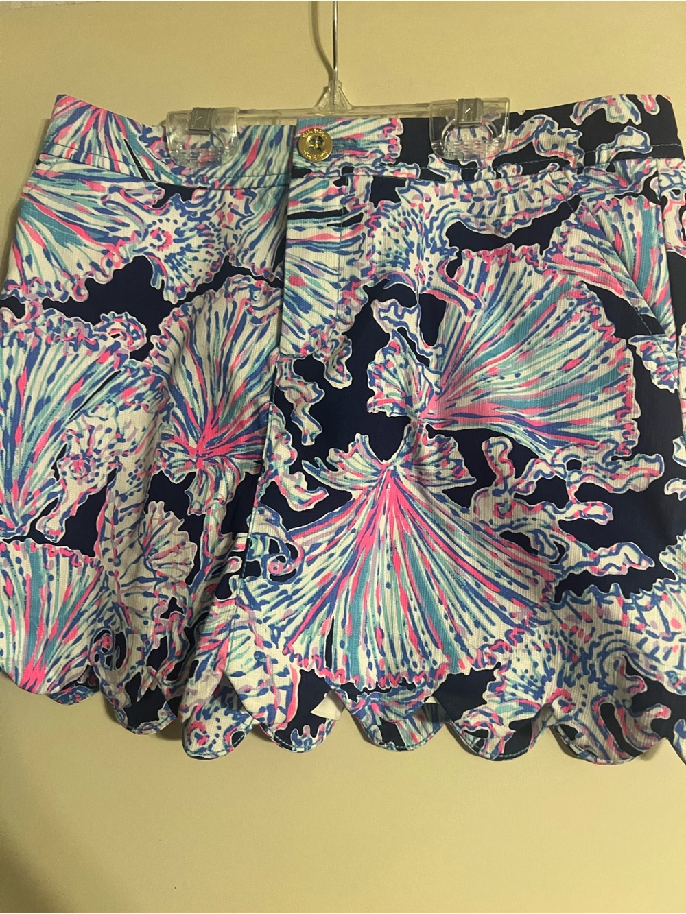 Lilly Pulitzer Navy, Pink & Aqua Scalloped Hem Shorts with inner shorts